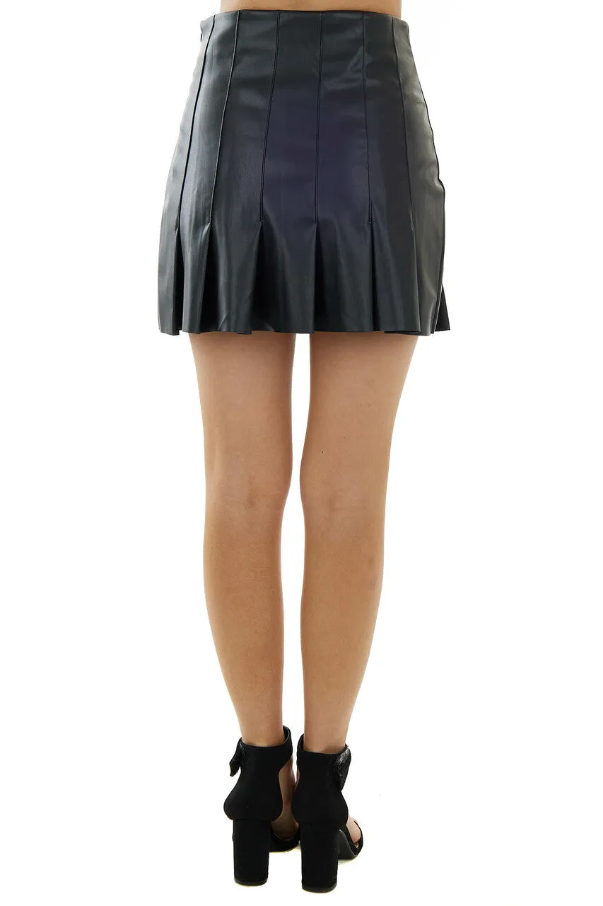 Black Faux Leather Pleated Mini Skirt sold by Lime Lush product image thumbnail 3