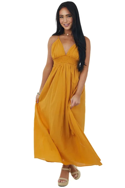Honey Sleeveless Smocked Waist Maxi Dress sold by Lime Lush