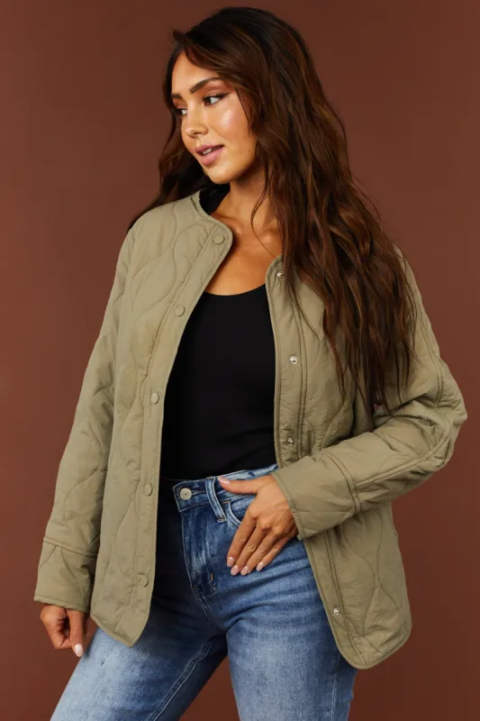 She+Sky Olive Long Sleeve Button Down Quilted Jacket sold by Lime Lush