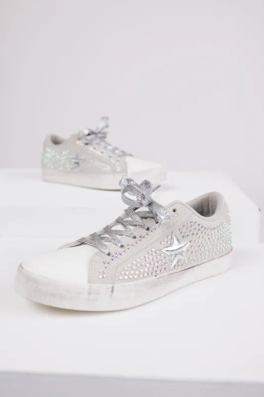 Grey Distressed Sole Rhinestone Sneakers sold by Lime Lush