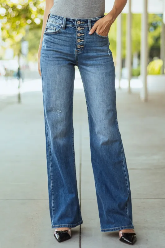 KanCan Medium Wash High Rise 90's Flare Jeans sold by Lime Lush