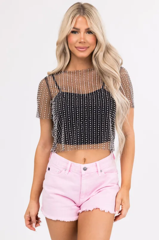 Black Pearl Bead Mesh Top with Tank Top sold by Lime Lush