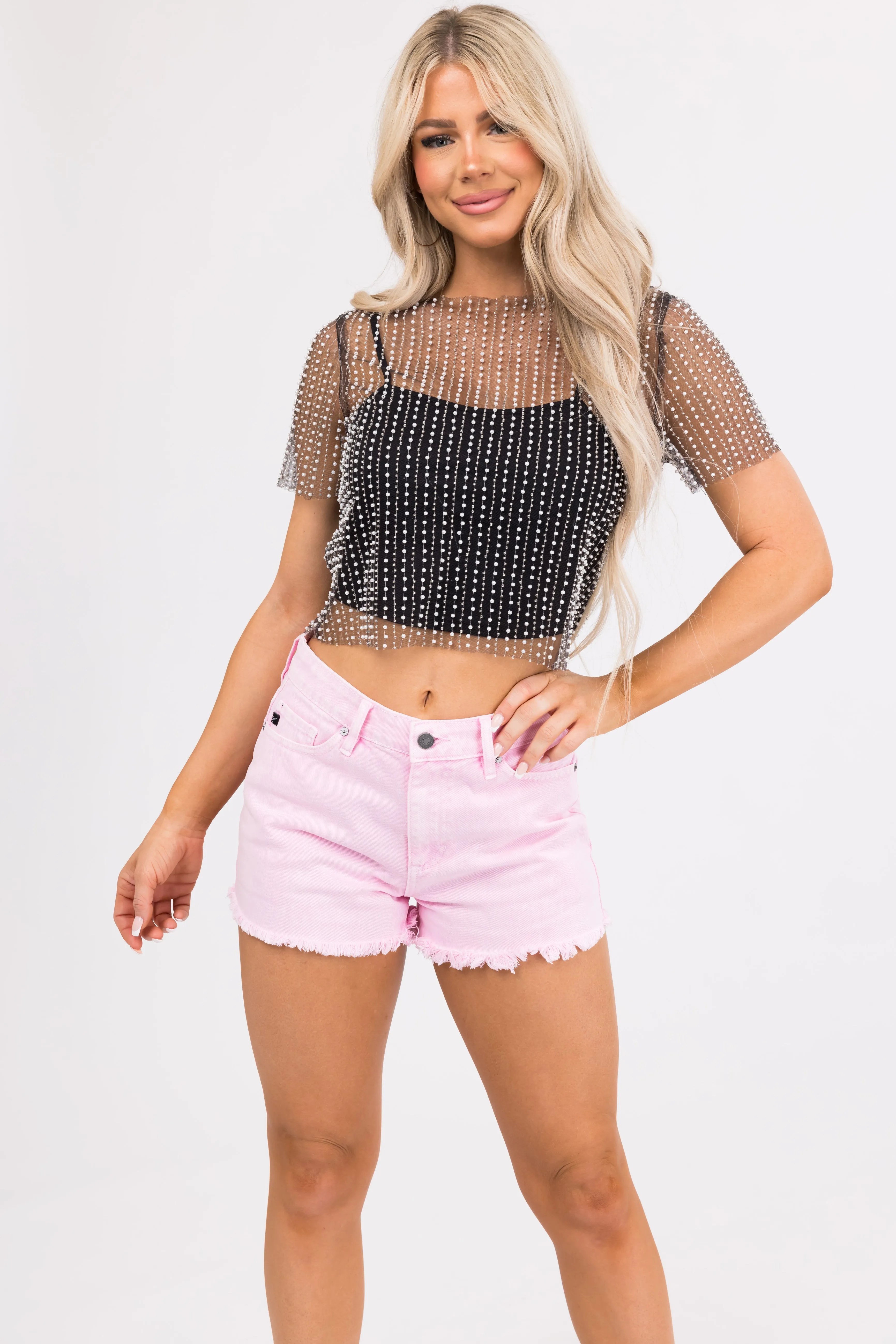 Black Pearl Bead Mesh Top with Tank Top sold by Lime Lush product image thumbnail 2