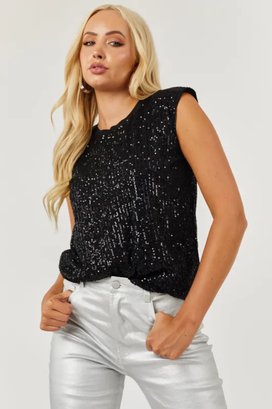 Black Sequins Detail Cap Sleeve Knit Top sold by Lime Lush