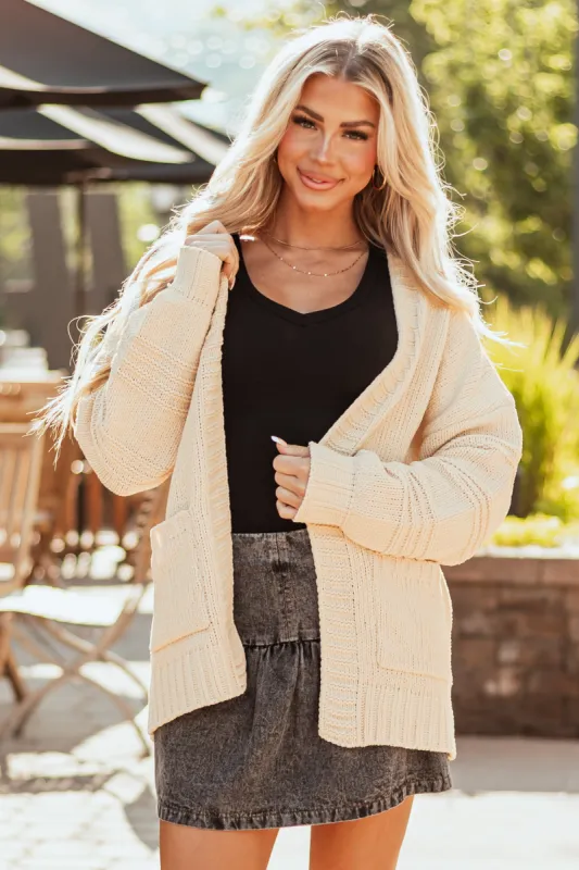 Vanilla Textured Sleeve Open Chenille Cardigan sold by Lime Lush