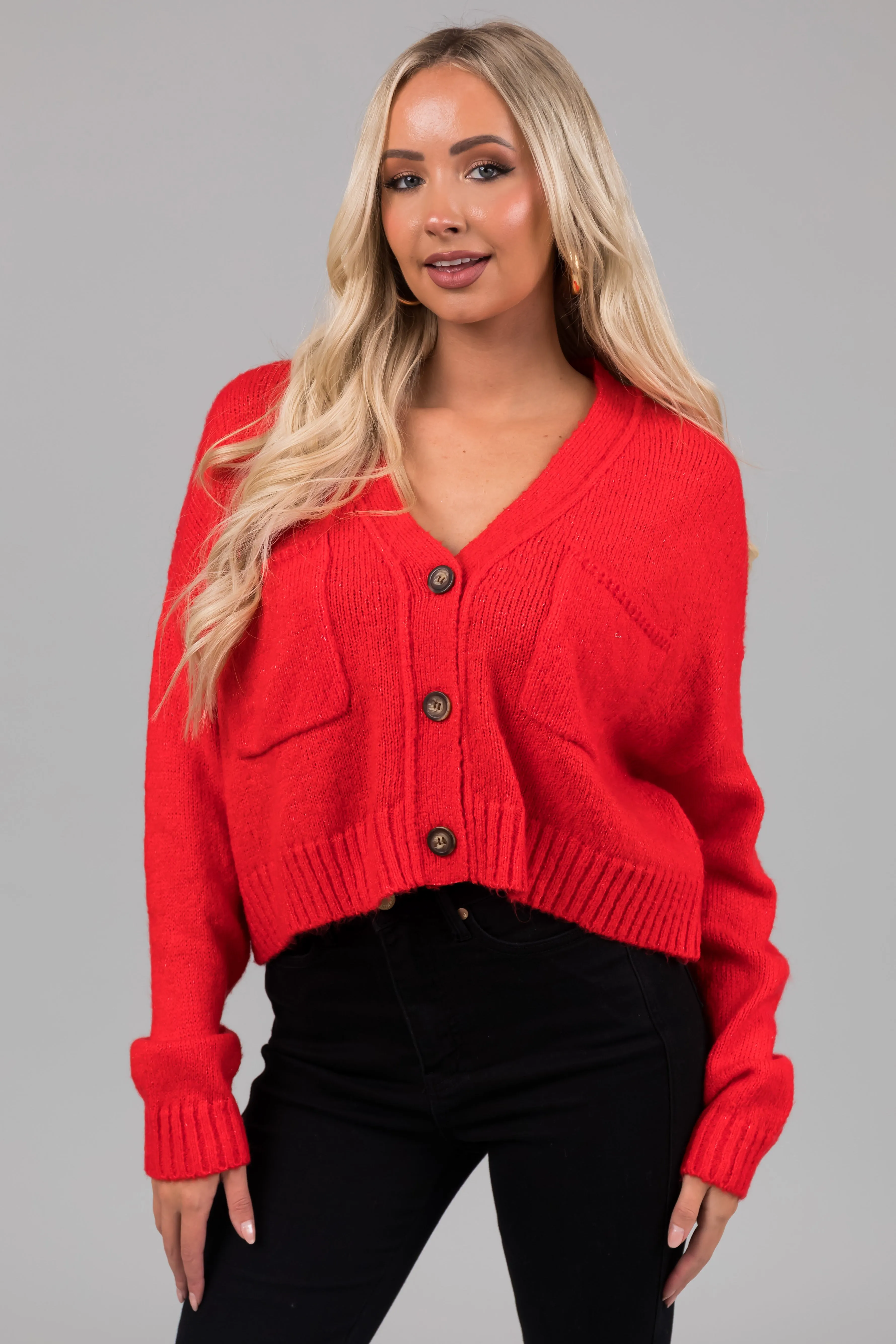 Scarlet Button Up Long Sleeve Cardigan sold by Lime Lush