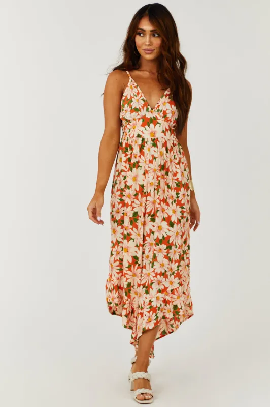 Fire Floral Print Sleeveless Angled Leg Jumpsuit sold by Lime Lush