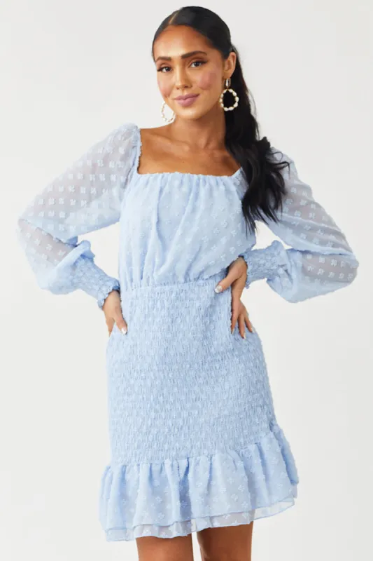 Powder Blue Swiss Dot Smocked Mini Dress sold by Lime Lush