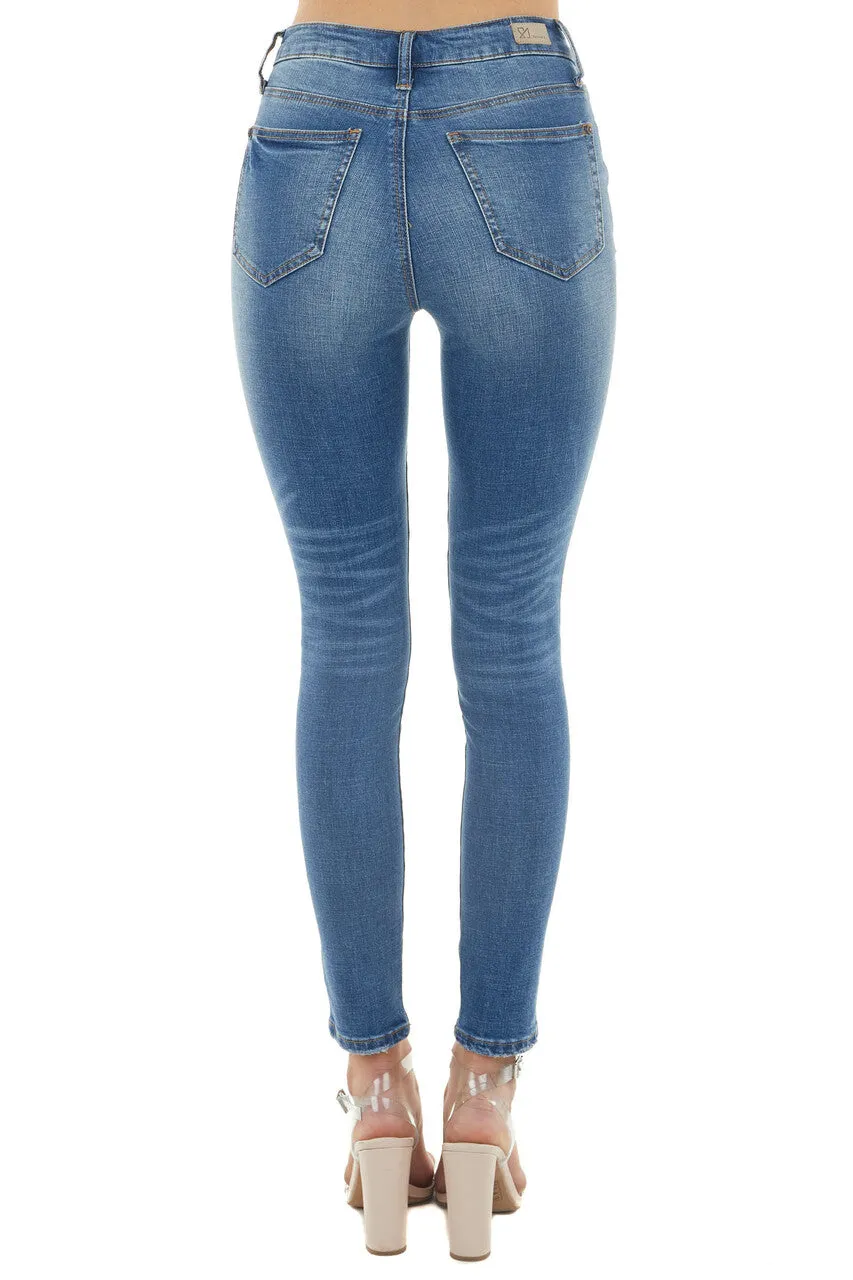 Special A Medium Dark Wash High Rise Button Fly Skinny Jeans sold by Lime Lush product image thumbnail 3