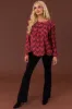 Hibiscus Patterned Blouse with Ruffle Detail sold by Lime Lush