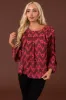 Hibiscus Patterned Blouse with Ruffle Detail sold by Lime Lush