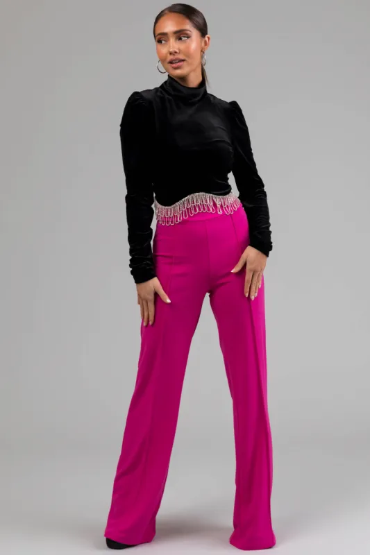 Magenta Vertical Seam Wide Leg Pants sold by Lime Lush