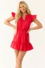 Lipstick V Neck Ruffle Sleeve Mini Romper Dress sold by Lime Lush