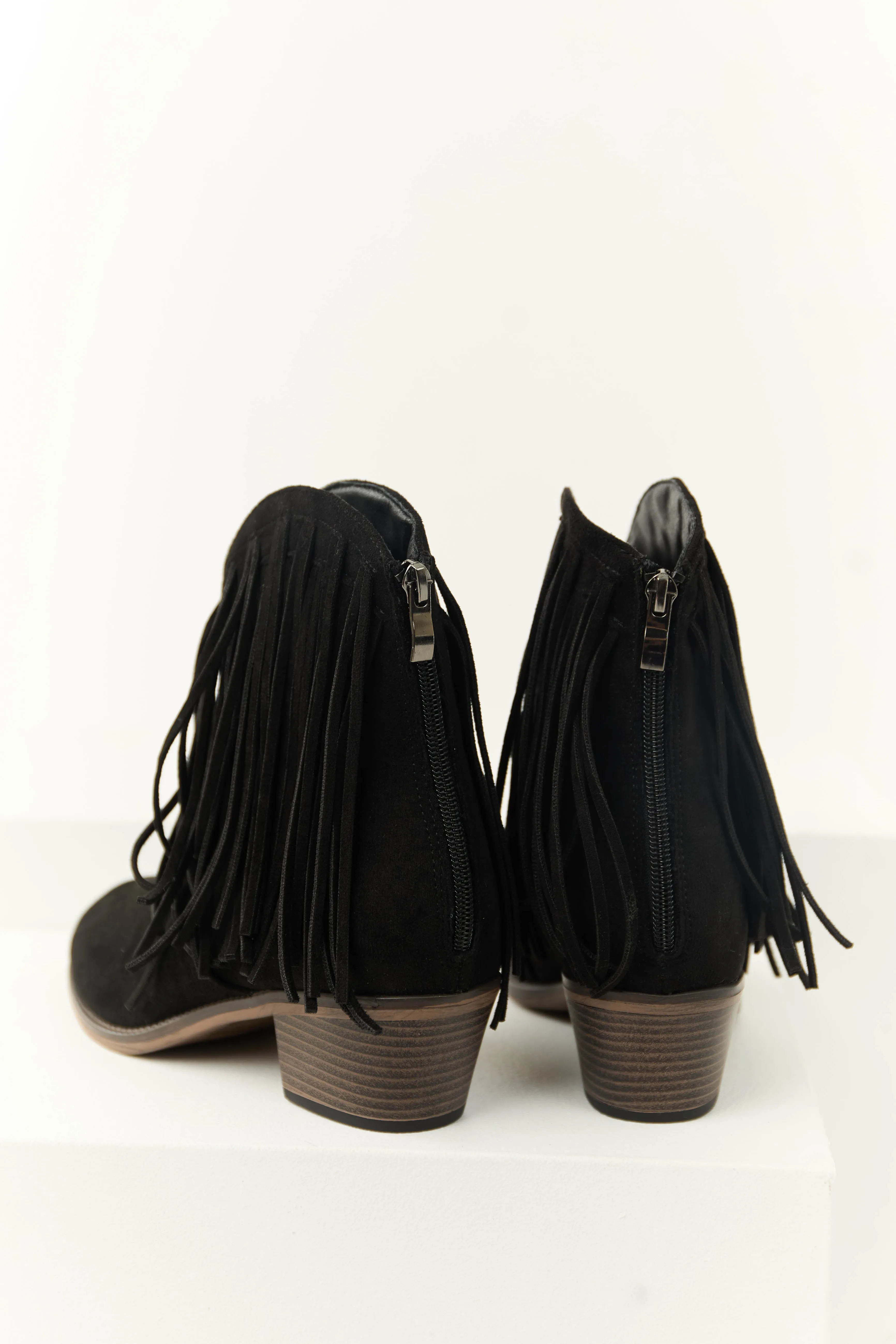Black Faux Suede Fringe Heeled Booties sold by Lime Lush product image thumbnail 3
