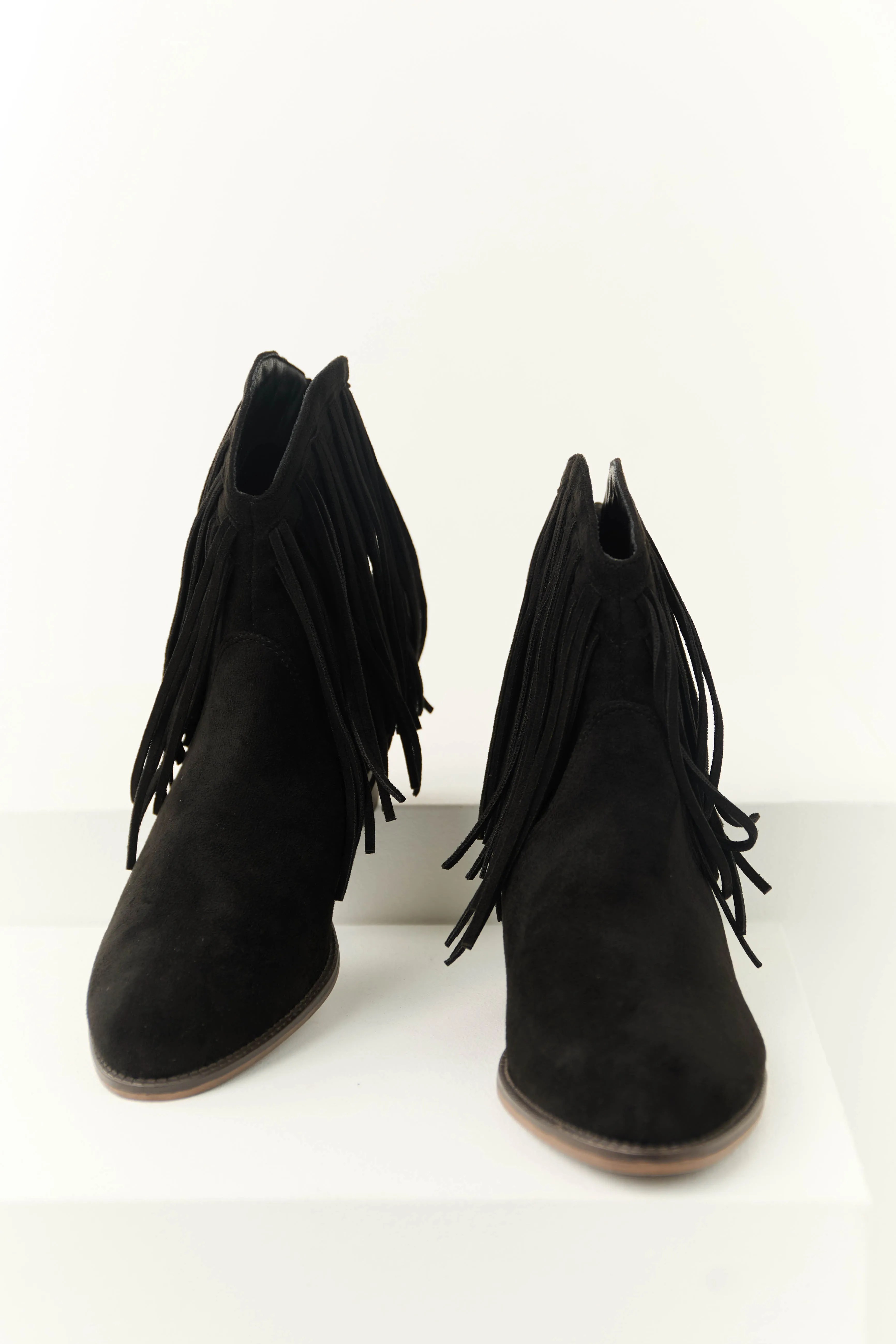 Black Faux Suede Fringe Heeled Booties sold by Lime Lush product image thumbnail 2