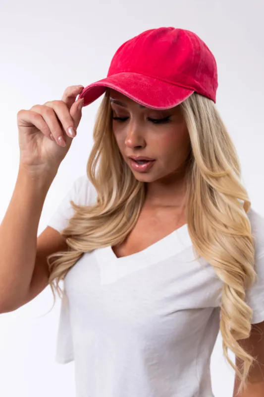 Crimson Washed Solid Baseball Cap sold by Lime Lush