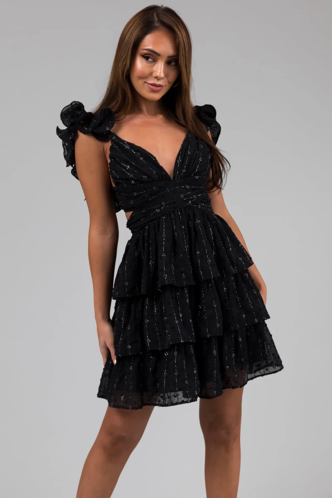 Black Sleeveless Open Back Ruffle Mini Dress sold by Lime Lush product image thumbnail 3