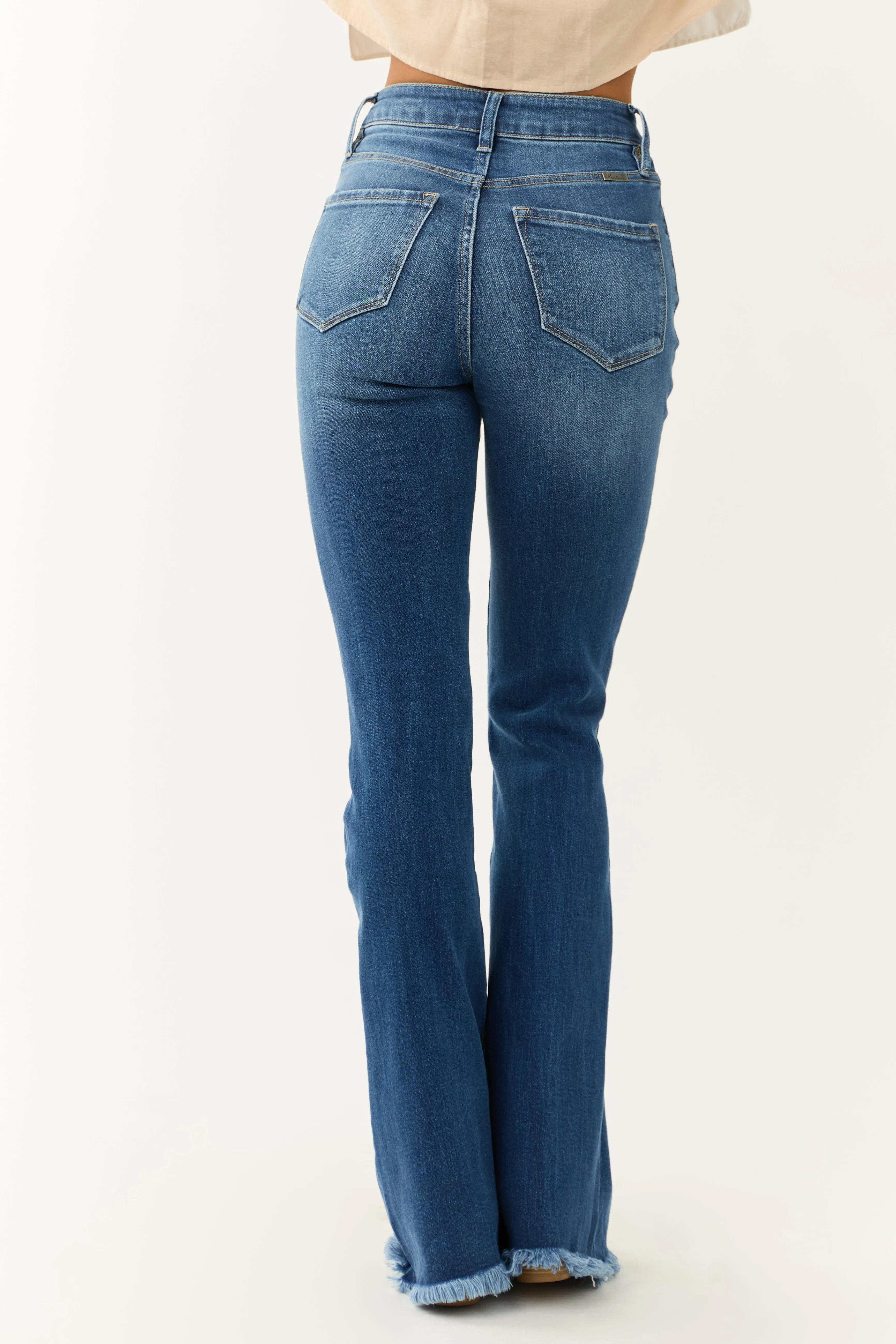 KanCan Medium Wash High Rise Frayed Hem Flare Jeans sold by Lime Lush product image thumbnail 5