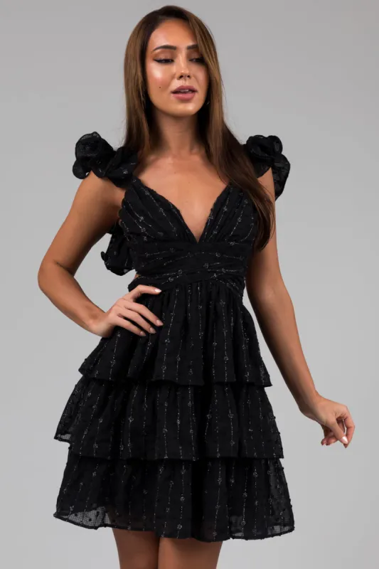 Black Sleeveless Open Back Ruffle Mini Dress sold by Lime Lush