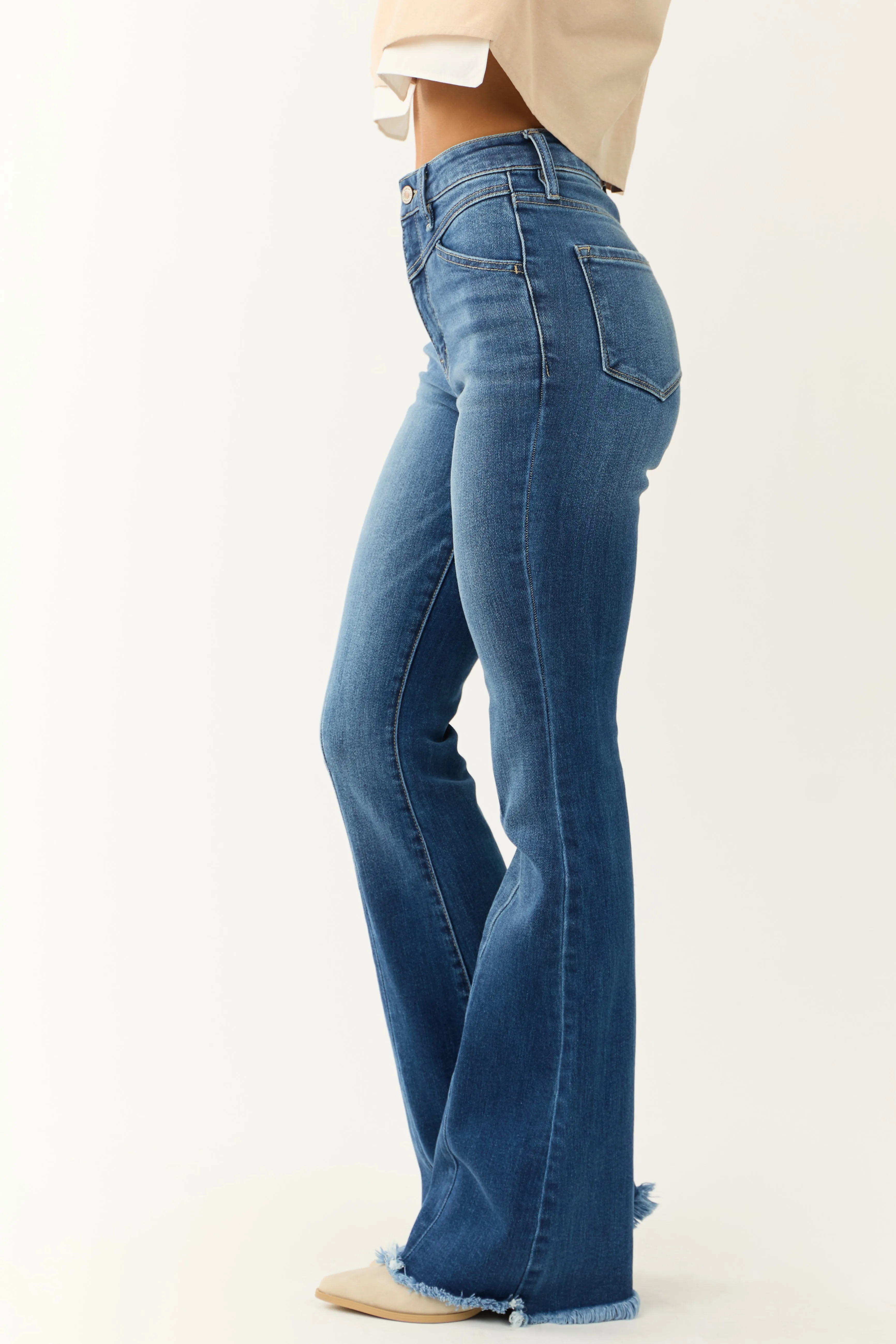 KanCan Medium Wash High Rise Frayed Hem Flare Jeans sold by Lime Lush product image thumbnail 4