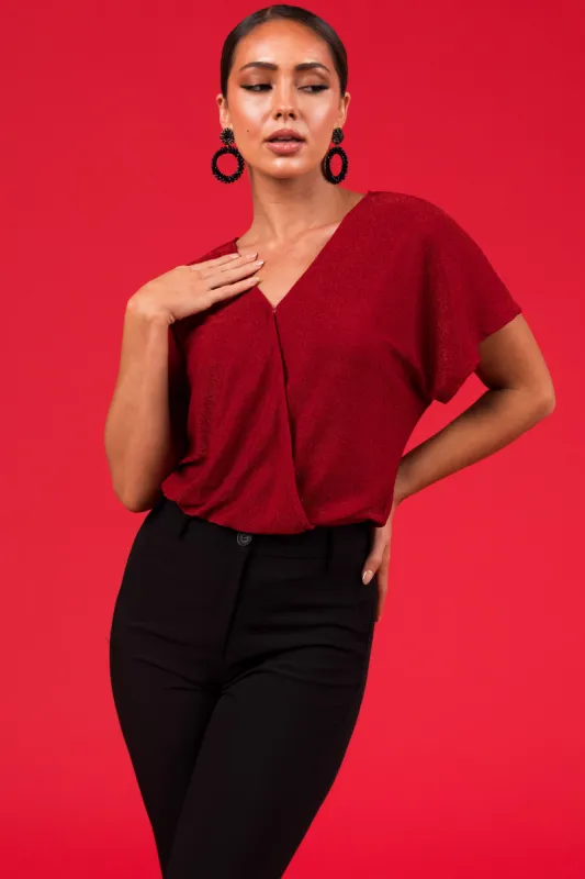 She+Sky Ruby Glitter Wrap Bodysuit sold by Lime Lush