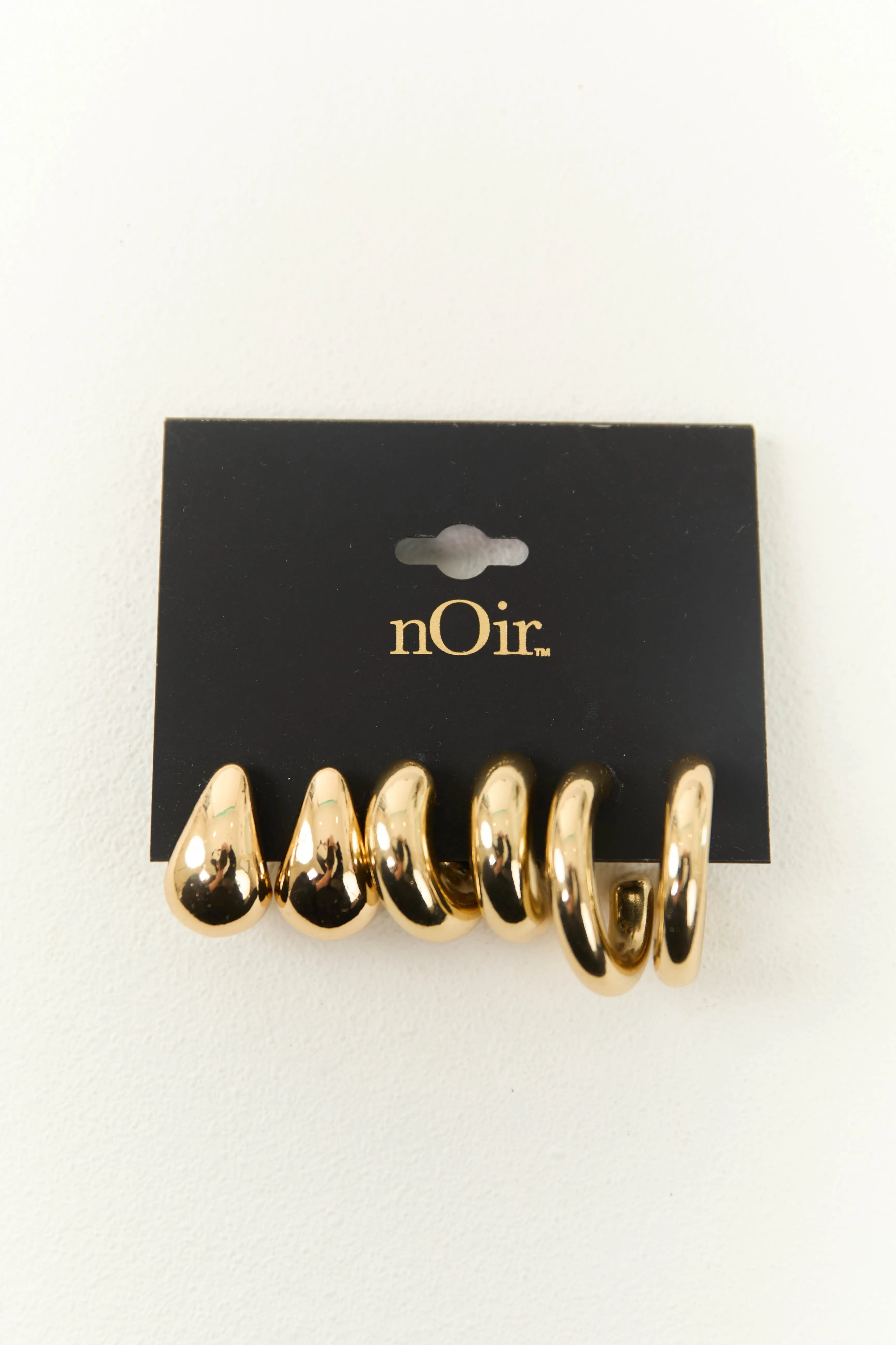 Gold Metallic 3 Piece Thick Hoop Earrings sold by Lime Lush product image thumbnail 2