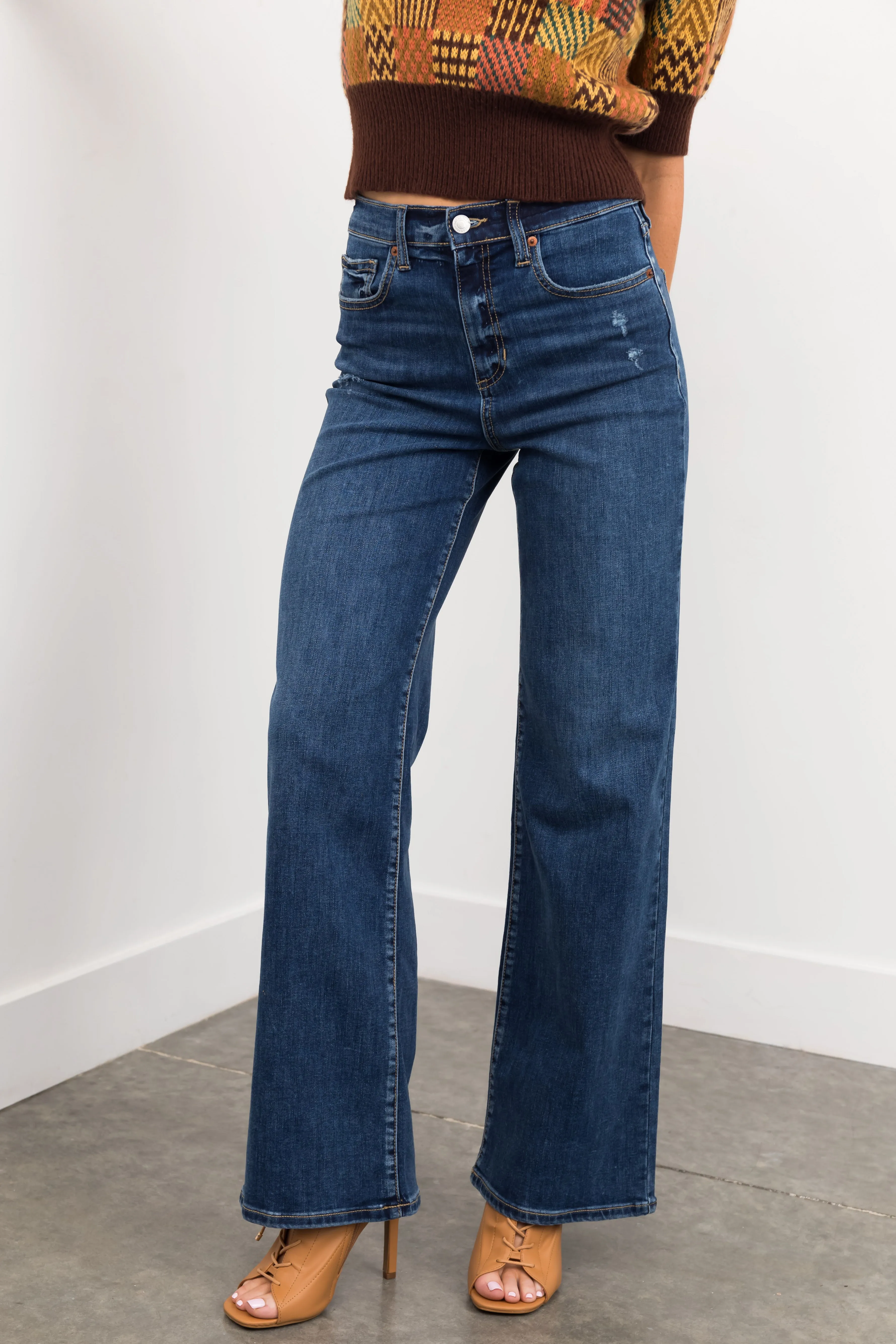 Sneak Peek Dark Wash High Rise Straight Wide Leg Jeans sold by Lime Lush product image thumbnail 2
