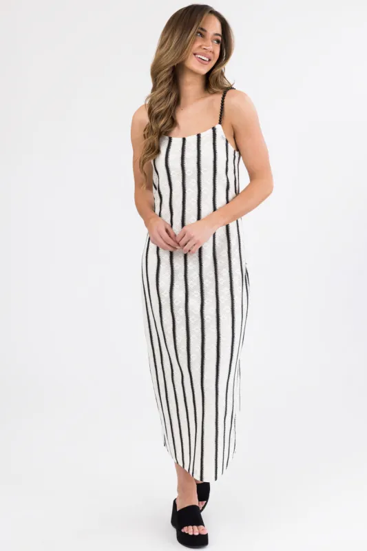 Black and Ivory Striped Bead Strap Maxi Dress sold by Lime Lush
