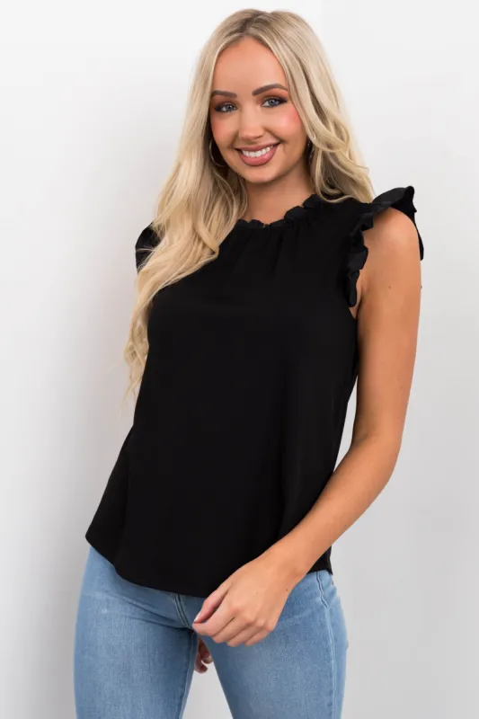 Black Frill Trim Contrast Ribbed Knit Top sold by Lime Lush