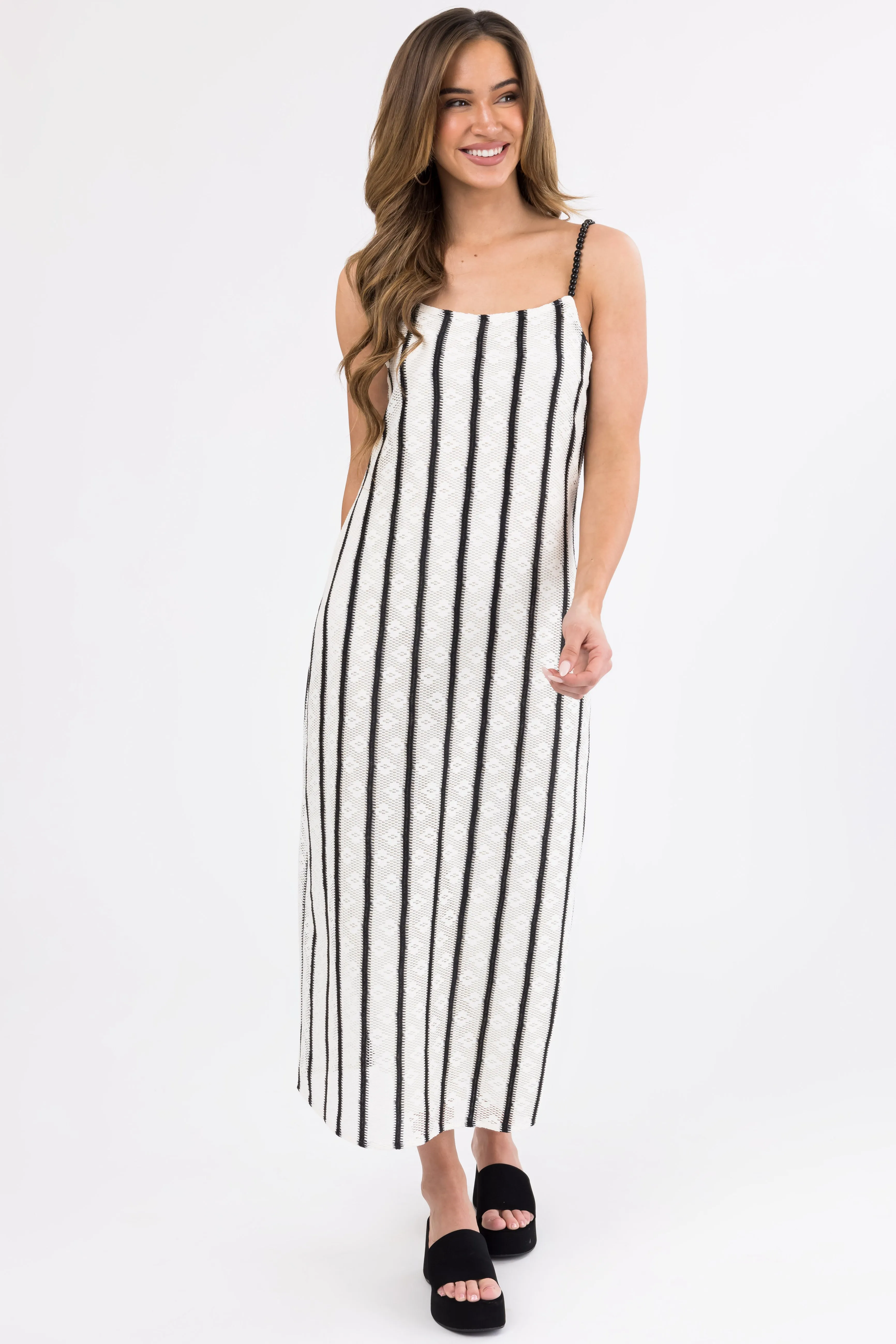 Black and Ivory Striped Bead Strap Maxi Dress sold by Lime Lush product image thumbnail 2