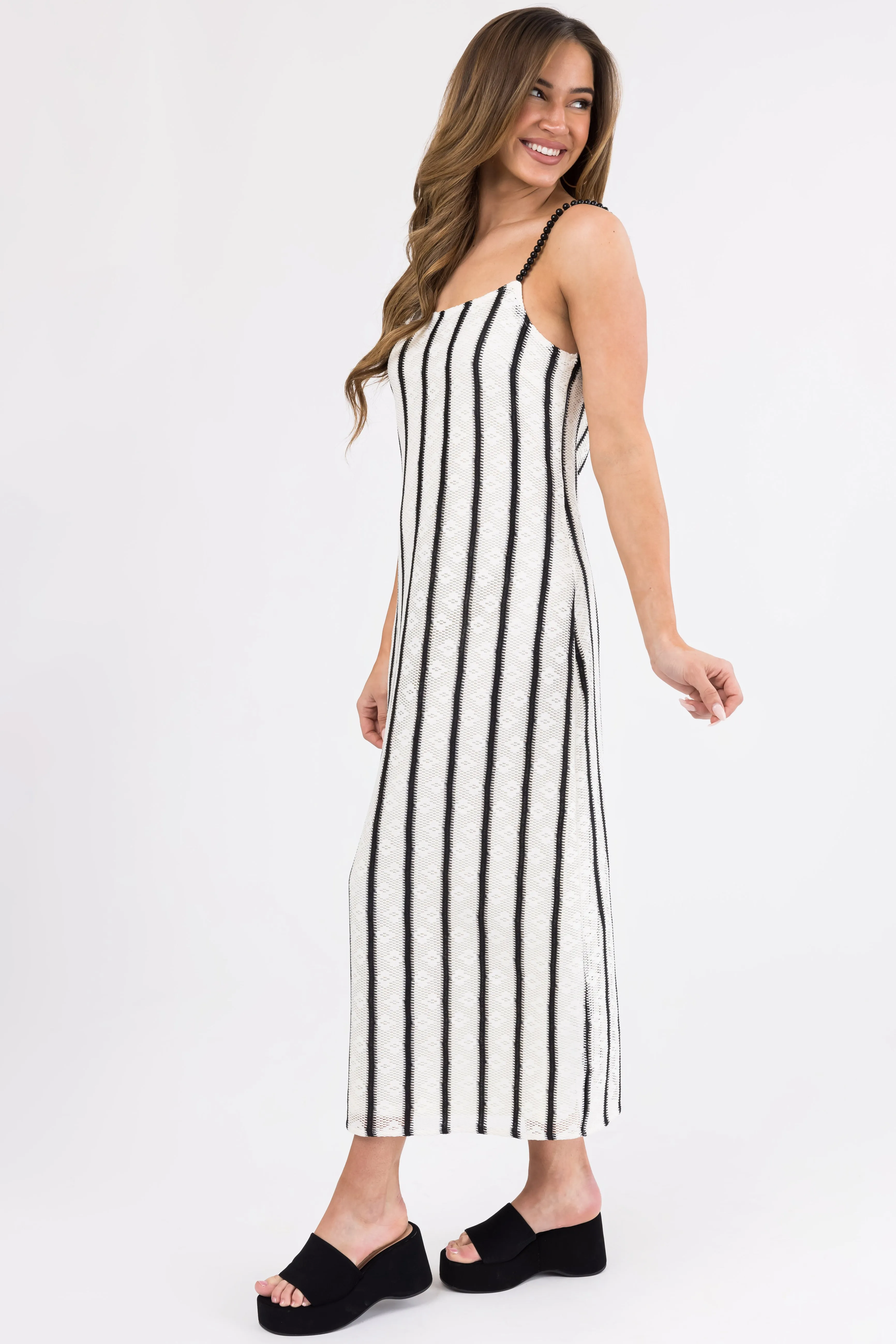 Black and Ivory Striped Bead Strap Maxi Dress sold by Lime Lush product image thumbnail 5