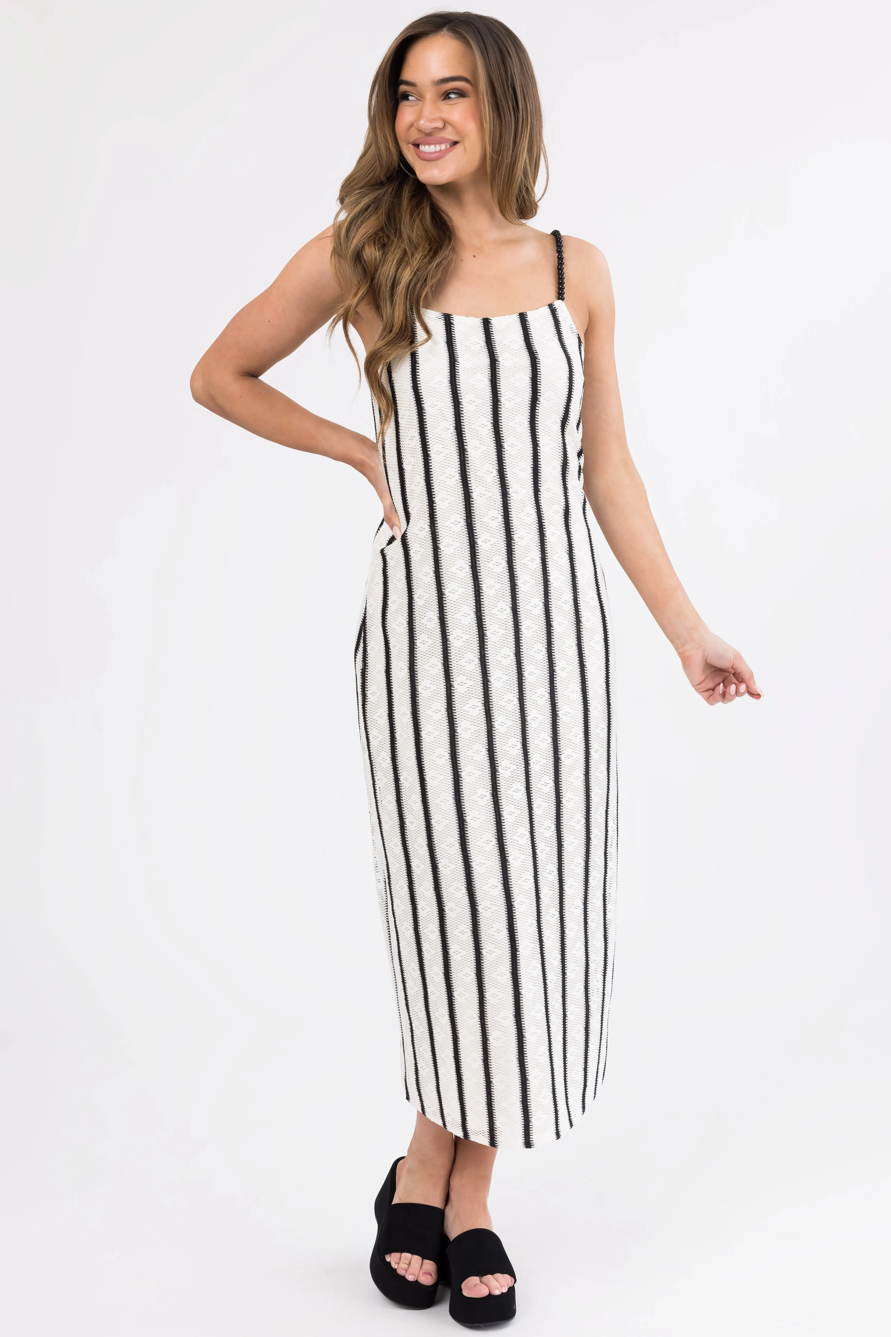 Black and Ivory Striped Bead Strap Maxi Dress sold by Lime Lush product image thumbnail 3