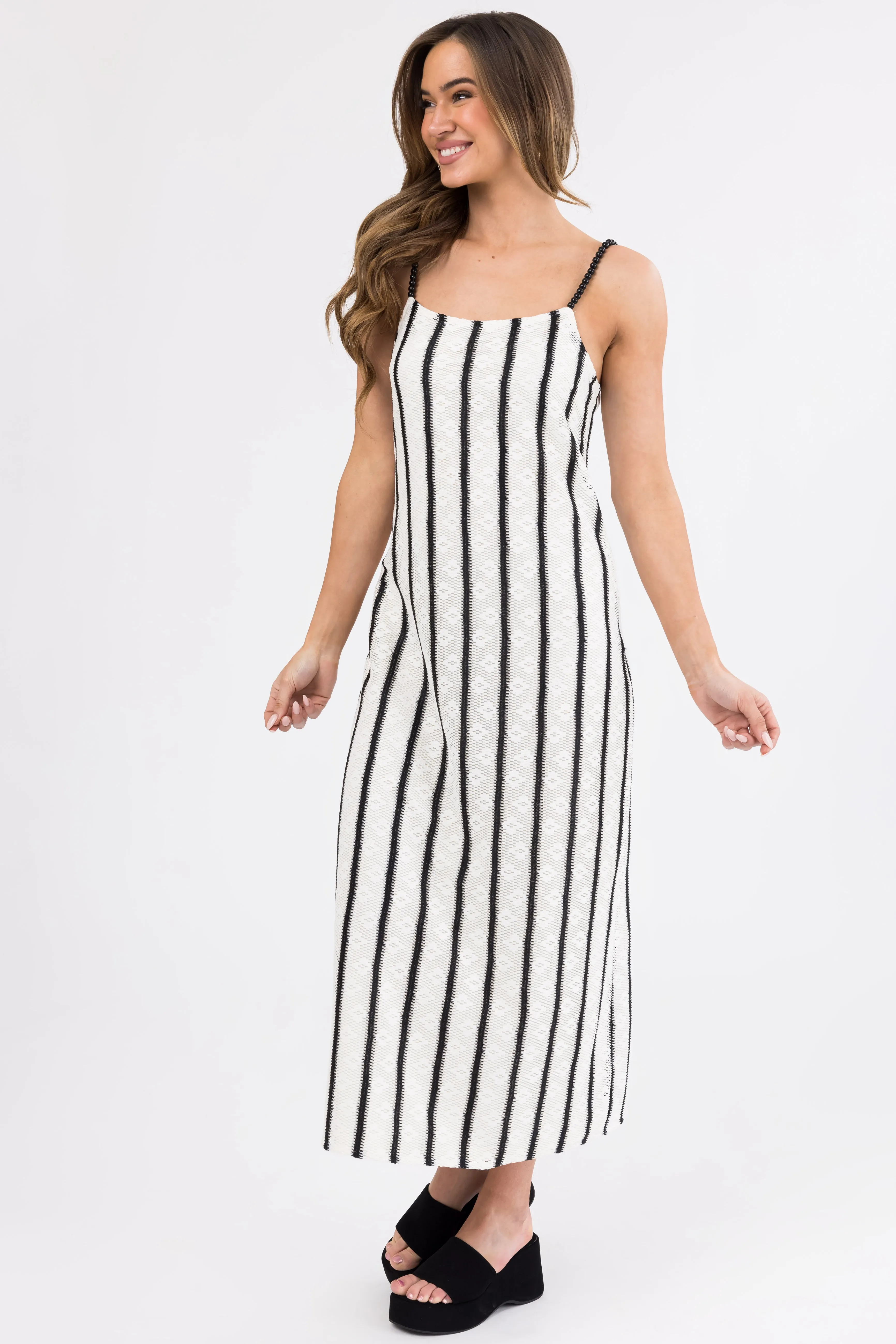 Black and Ivory Striped Bead Strap Maxi Dress sold by Lime Lush product image thumbnail 4