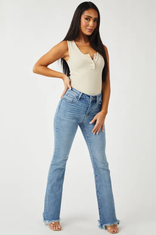 Special A Medium Wash High Rise Raw Hem Bootcut Jeans sold by Lime Lush