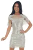 Champagne Sequin Fringe Sleeve Mesh Mini Dress sold by Lime Lush