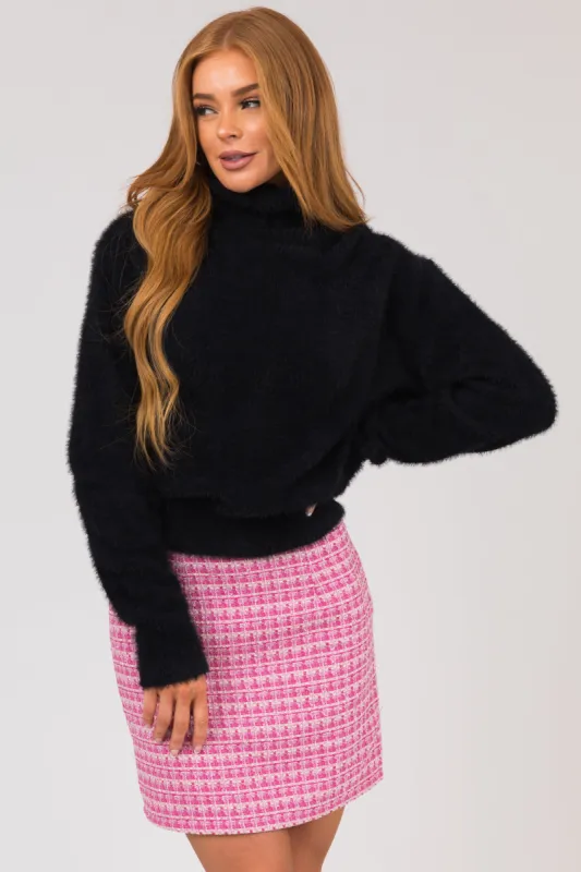 Black Fuzzy Long Sleeve Turtleneck Sweater sold by Lime Lush