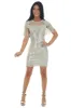 Champagne Sequin Fringe Sleeve Mesh Mini Dress sold by Lime Lush
