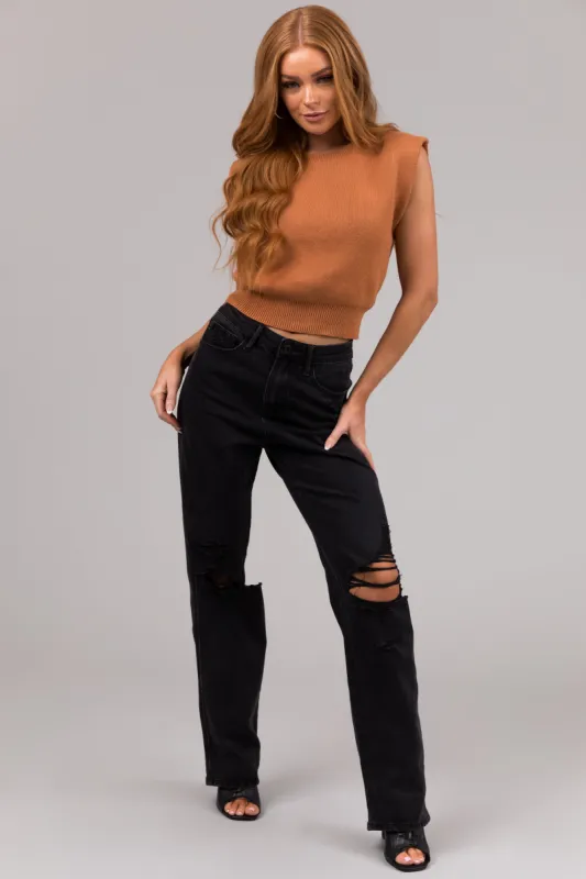 Judy Blue Black 90's Distressed Straight Jeans sold by Lime Lush