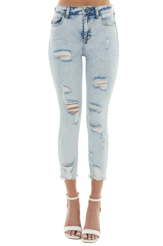 Cello Light Acid Wash High Rise Cropped Skinny Jeans sold by Lime Lush
