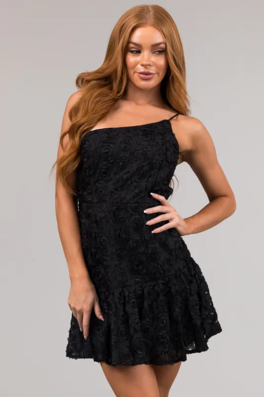 Black One Shoulder Flower Detail Mini Dress sold by Lime Lush