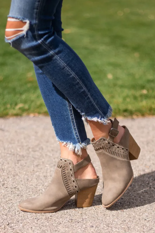 Taupe Closed Toe Booties with Studs sold by Lime Lush