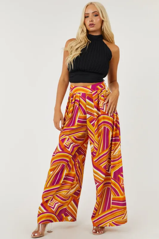 Flying Tomato Sunset and Plum Abstract Print Flare Pants sold by Lime Lush