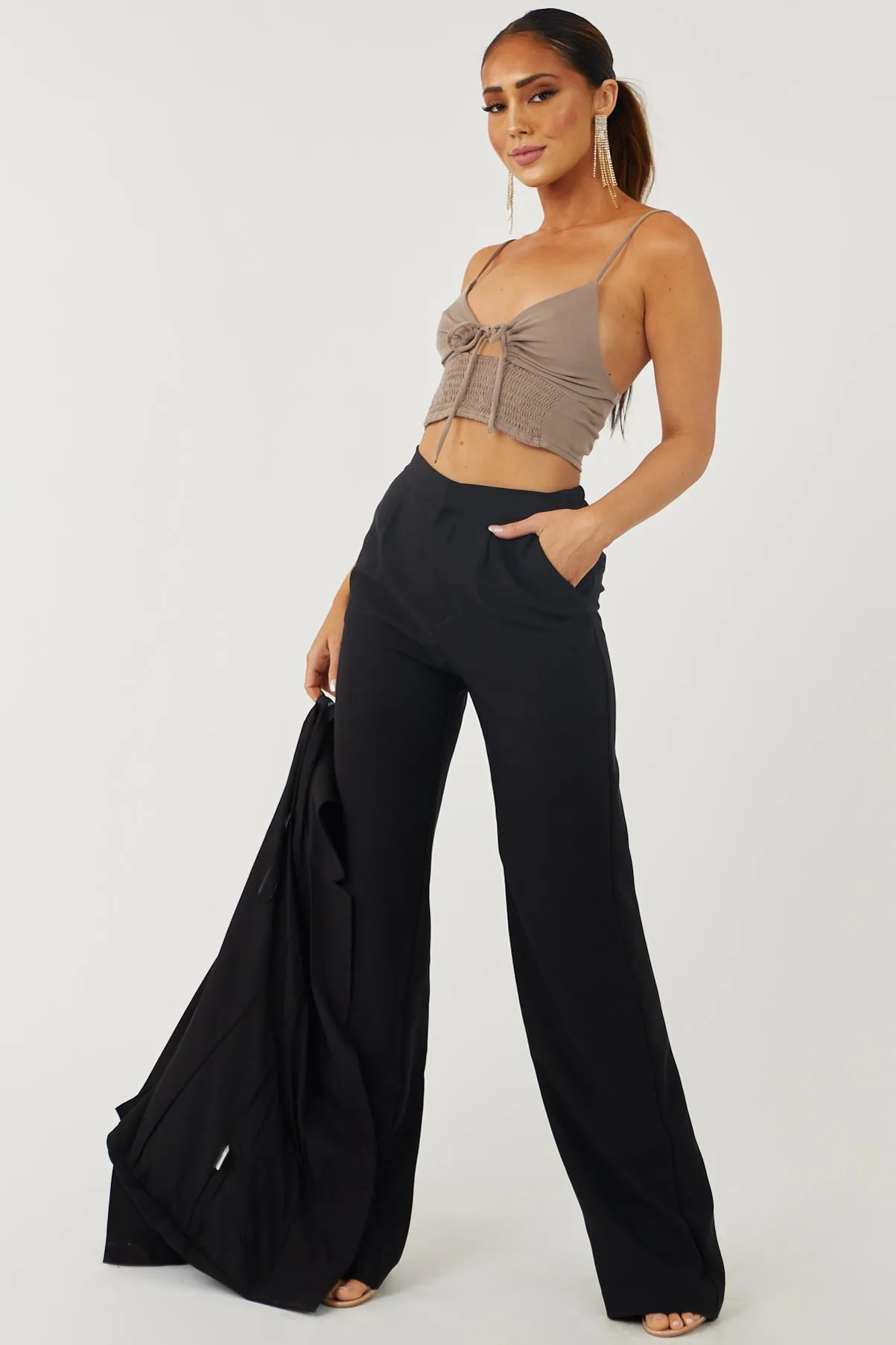 Taupe Smocked Cut Out Cropped Cami Top sold by Lime Lush product image thumbnail 5