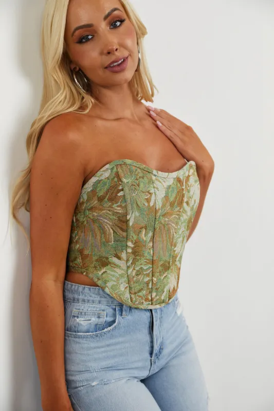 Pistachio Floral Print Lace Up Corset Top sold by Lime Lush