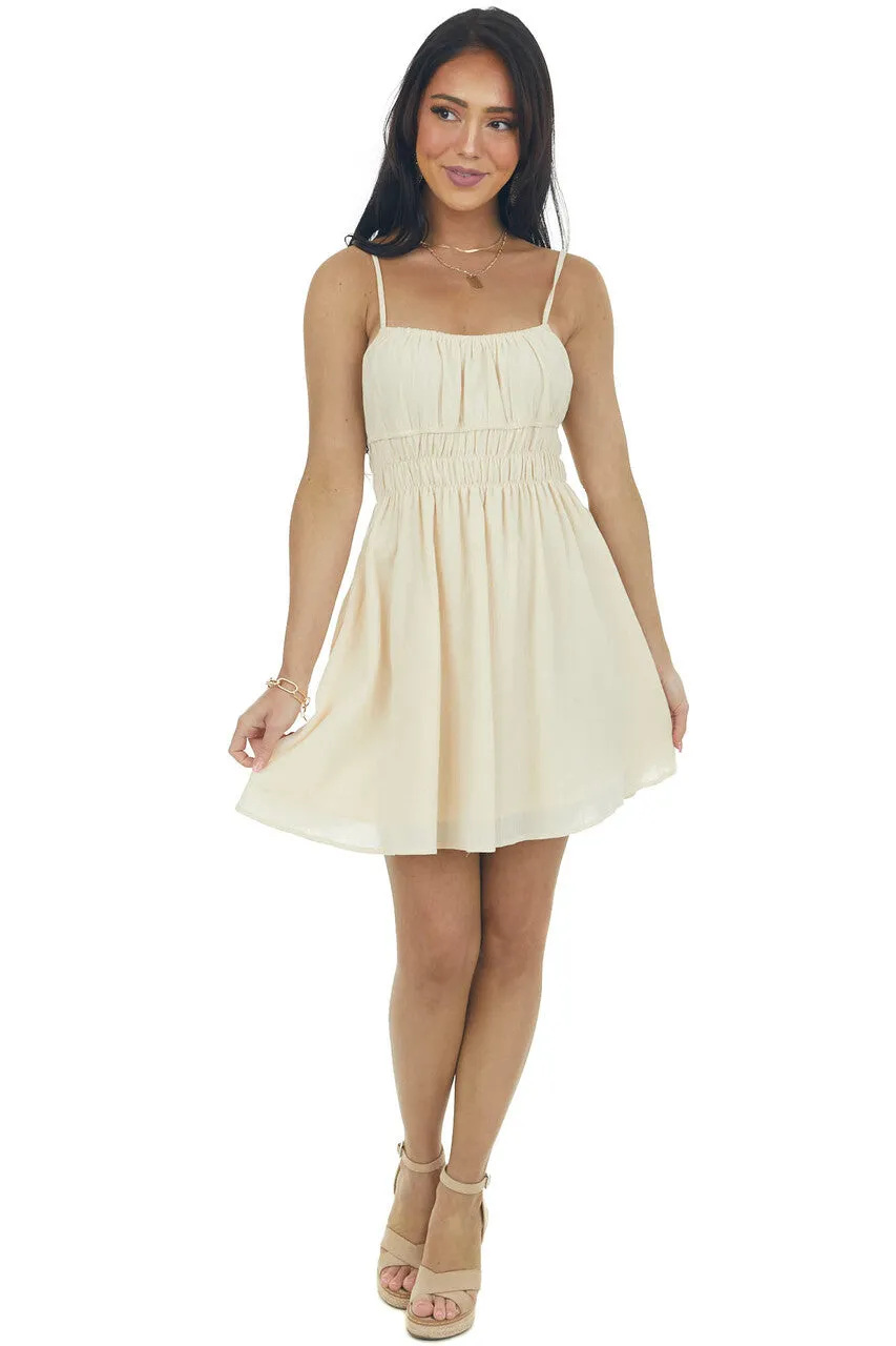 Cream Sleeveless Ruched Waist Mini Dress sold by Lime Lush product image thumbnail 3