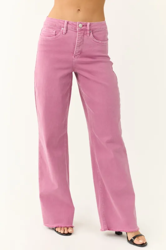 YMI Orchid Wide Leg Frayed Hem Jeans sold by Lime Lush