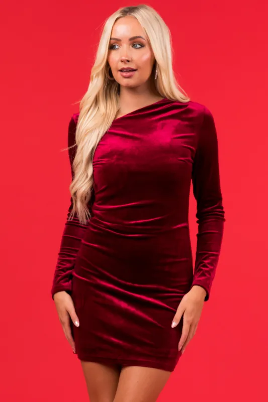 She+Sky Wine Long Sleeve Velvet Mini Dress sold by Lime Lush