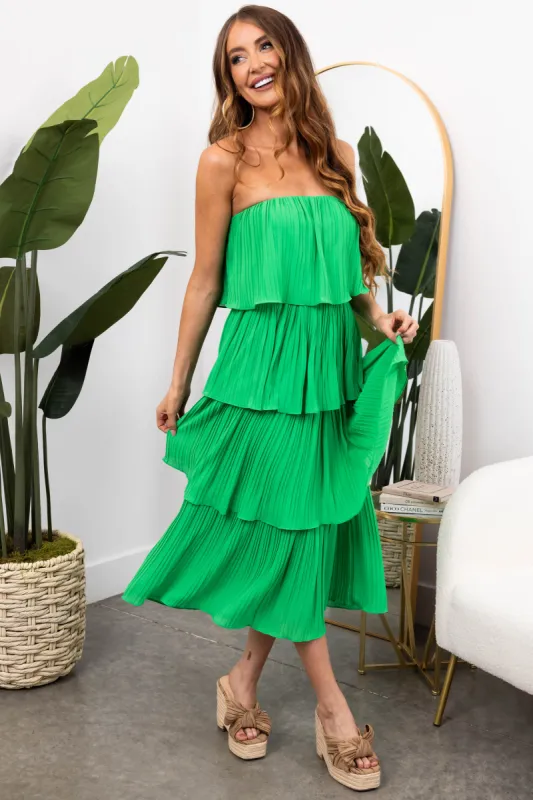 She+Sky Kelly Green Pleated Layered Midi Dress sold by Lime Lush