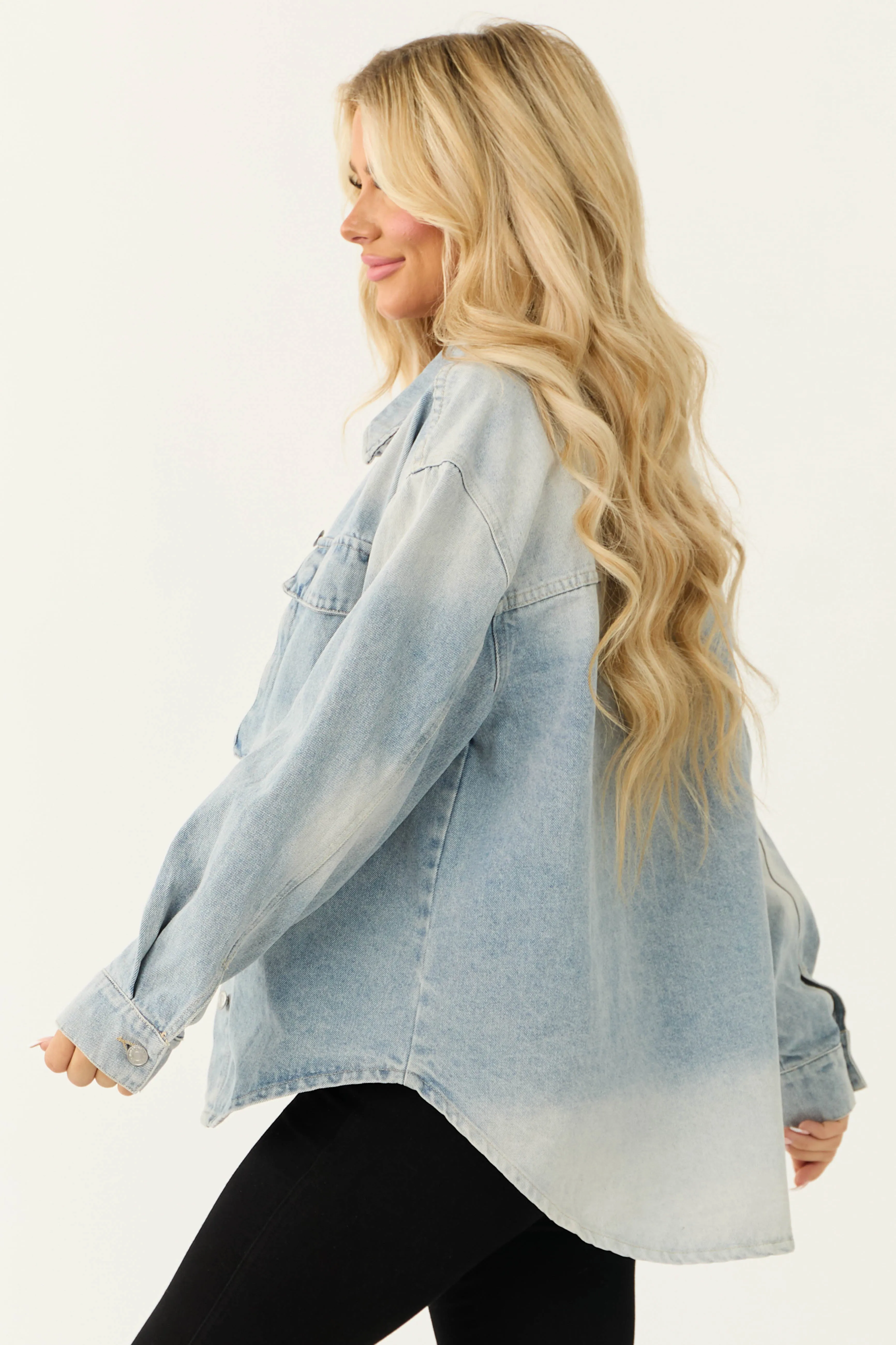 Light Wash Denim Long Sleeve Buttoned Jacket sold by Lime Lush product image thumbnail 5