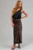 Cocoa Leopard Print Lace Trim Satin Midi Skirt sold by Lime Lush